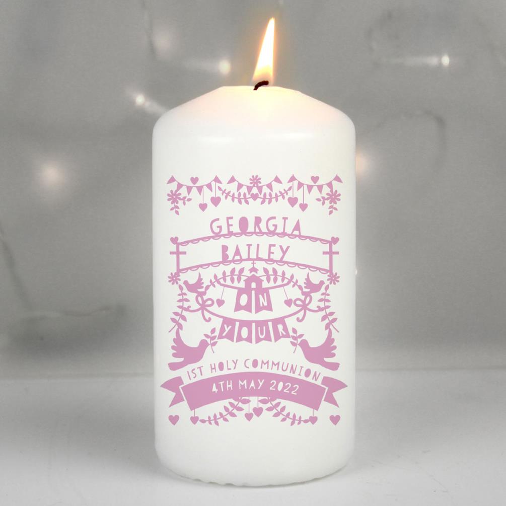 Personalised Pink Papercut Style Pillar Candle Extra Image 2